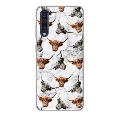 Produktbild von MuchoWow® Handyhülle Schutzhülle Hülle für Samsung Galaxy A50 Schottischer Highlander - Kuh - Marmor Silikon Softcase Handy Hülle - Mobiltelefonhülle