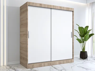 Produktbild von FurMeb24 Schiebetrenschrank GOLD -180x200cm 2-triger Kleiderschrank Ohne Spiegel, Schiebeschrank - (Sonoma Eiche + Weiss)
