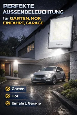 Productafbeelding van Braytron LED-schijnwerper 300W, geschikt voor buiten, IP65 – Zeer heldere schijnwerper met kleurtemperatuur instelbaar van 3000K tot 6500K, tot 3300LM, waterdicht, LED-schijnwerper, aluminium, voor buitengebruik
