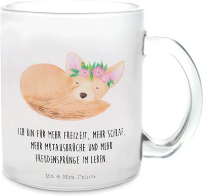 Produktbild von Mr. & Mrs. Panda Teeglas Wüstenfuchs Blumen - Transparent - Geschenk, Wildtiere, Teetasse, Tee Tasse, Häferl, Pott, Glücklich, Blumenkranz, Wüste, Afrika, Trinkglas, Glas