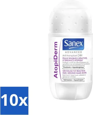 Productafbeelding van Sanex Advanced Sensitive Deodorant Roller – 24-uurs antitranspirant – Advanced Atopiderm – 50 ml - Voordeelverpakking - 10 stuks