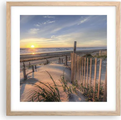 Produktbild von Gerahmtes Poster - Rahmen in heller Eiche - Westen Sonne Düne - 40x40 cm - Wand Bild - Wanddeko - Wandbilder - Wandposter - Bilderrahmen - Bilder - Kunstdruck - Wandbild - P2NAC40x40-4219