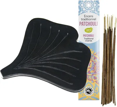 Produktbild von Räucherstäbchenhalter Gingko + Indisches Räucherwerk Patschuli