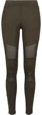 Produktbild von Urban Classics Damen Ladies Tech Mesh Leggings Leggings, Dark Olive, 4XL