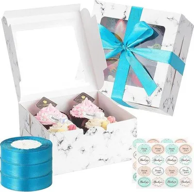 Produktbild von Famanu Cupcake-Boxen 30 Stück 4 Fächer mit herausnehmbaren Einsätzen - DIY Geschenkboxen - Papier Backboxen