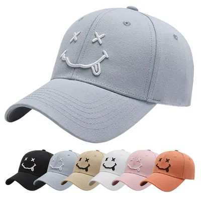 Productafbeelding van Baseballpet van katoen met een geborduurd lachje, verstelbaar, blauw, one size