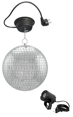 Spiegelkugel Komplettset - Discokugel, Motor, Pinspot, Montagematerial für Diskokugel - Mirrorball Set - Partyset