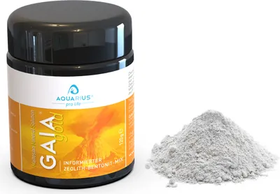 Produktbild von AQUARIUS pro life ® - GAIAgold® Zeolith Bentonit Pulver Mix 120g I in Mironglas - informiert & energetisiert nach HP E.S. Scheller I Das ORIGINAL I in pharmazeutischer Qualität