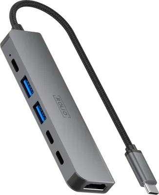Produktbild von Rolio USB C Hub, 4K HDMI, USB 3.0, 3x USB-C, Universeel, für Macbook Pro / Air / iPad Pro / iPhone / Galaxy / HP / Dell / Lenovo