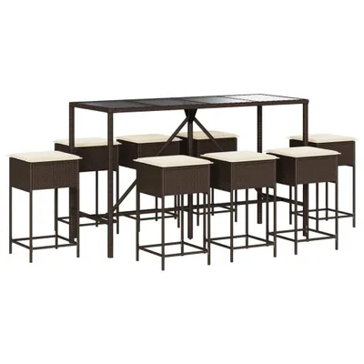 Produktbild von vidaXL 9-tlg. Gartenbar-Set mit Kissen Braun Poly Rattan