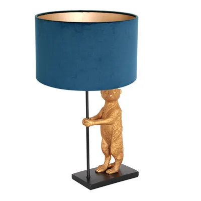 Produktbild von Steinhauer Tischleuchte Animaux 1-flammig Mattschwarz mit goldenen Details und blauen Schirm 30x30cm