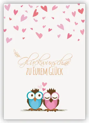 Produktbild von Süße Glückwunschkarte mit zwei süße Eulen und viel Herz zur Hochzeit, zum Baby: Glückwunsch zu Eurem Glück