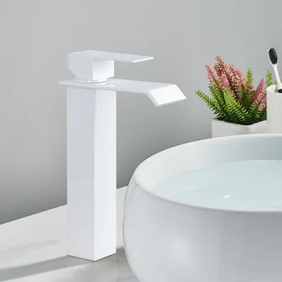 Produktbild von Waschtischarmatur Hoch Wasserfall Weiß Einhebelmischer für Waschbecken Edelstahl
