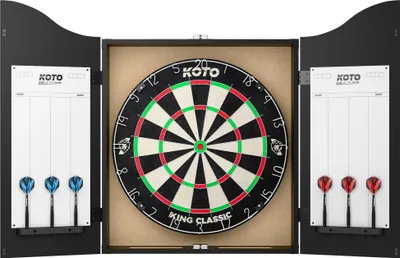 Produktbild von KOTO - Darts Centre Schwarz, Dartboard Schrank mit Classic Edition Dartscheibe, 6 Steel Dartpfeilen, Throwline & Zubehör