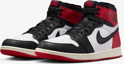 A pair of Nike Air Jordan 1 Retro High OG "Black Toe" sneakers.