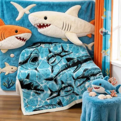 Produktbild von Omgoods - Kuscheldecke mit Hai-Motiv für Kinder - Weich und leicht