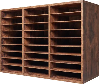 Produktbild von SucceBuy Holz-Literatur-Organizer mit 27 Fächern, herausnehmbare Regale, Dunkelbraun