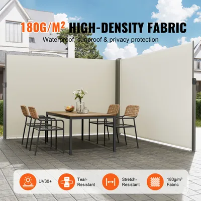 Produktbild von Seitenmarkise 200 x 600 cm Seitenwandmarkise aus 180 g/m² Polyestergewebe mit PolyurethanBeschichtung Markise einziehbarer Griff mit Federmechanismus Sichtschutz Blickschutz für Balkone Innenhöfe Beige