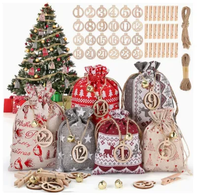 Produktbild von Adventskalender zum Befüllen Stoff,24 Stück Stoffbeutel mit Kordelzug, Adventskalender Selber Befüllen(C)