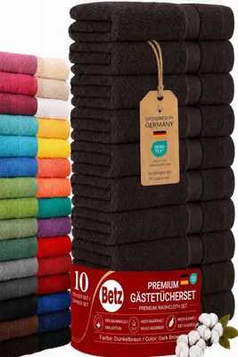 Produktbild von Betz 10 Stück Gästetücher 30x50 cm PREMIUM 100% Baumwolle Set Händehandtücher Farbe: dunkelbraun