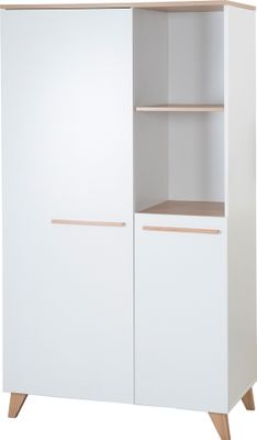 roba Kinderkleiderschrank 2-türig Leon - Griffe & Füße aus massivem Holz - Schrank mit offenen Fächern - Weiß / Nachbildung Othello Eiche, 1621866