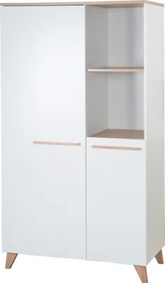 Produktbild von roba Kinderkleiderschrank 2-türig Leon - Griffe & Füße aus massivem Holz - Schrank mit offenen Fächern - Weiß / Nachbildung Othello Eiche, 1621866