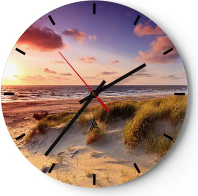 Produktbild von Wanduhr - Rund - Glasuhr - Meer Strand Düne - 40x40cm - Schleichendes Uhrwerk - Lautlos - zum Aufhängen bereit - Dekoration Modern - Wanddekoration aus Glas - C3AR40x40-3540