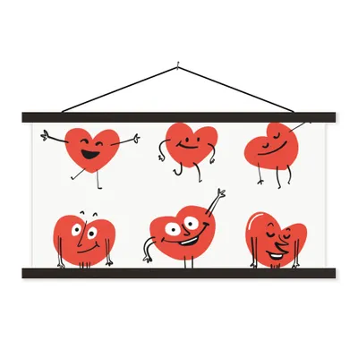 Produktbild von MuchoWow® Textilposter Eine Illustration von neun Herzen mit Emotionen 150x75 cm mit schwarzem Rahmen - Posterleiste