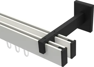 Produktbild von Interdeco Innenlaufstange / Gardinenstange mit Innenlauf Weiß / Schwarz, Typ Smartline Paxo (Kappe), 14x35 mm 2-läufig, 100 cm