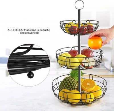 Produktbild von Famanu Obstschale 3-stufig platzsparend - Metall Obstetagere für Obst und Snacks
