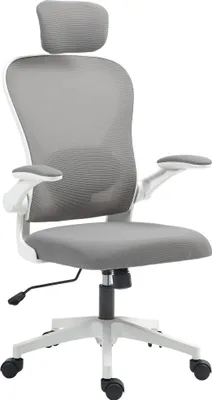 Produktbild von Ergonomischer Bürostuhl - Mesh-Schreibtischstuhl - Verstellbare Kopfstütze - Lendenstütze - Höhenverstellbar - Drehbar - Gepolsterte Sitzfläche - Grau