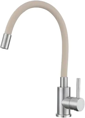 Produktbild von VBChome Küchenarmatur mit flexibler Beige Silikonbrause – Flexibler Wasserhahn mit Einhebelmischer für Spüle – Armatur Gebürstetes Detail
