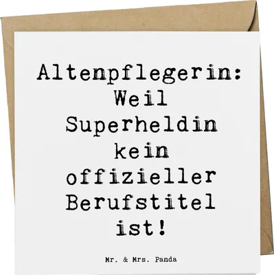 Produktbild von Mr. & Mrs. Panda Grußkarte Spruch Altenpflegerin Superheld - Weiß - Geschenk, Glückwunschkarte, Geschenke mit Herz, doppelkarte, Lächeln, Beruf, Pflegepersonal, faltkarte