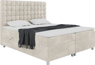 Produktbild von MEBLINI Boxspringbett mit Bettkasten - Gepolstert Doppelbett mit Matratze und Topper - Polsterbett mit Stauraum - Bett mit Kopfteil - Stauraumbett - ASTON - 180x200 - H3/Creme Samt