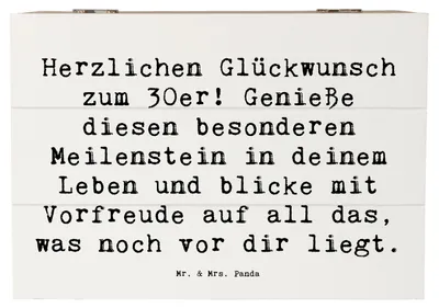 Produktbild von Mr. & Mrs. Panda Holztruhe Spruch 30. Geburtstag 22 x 15 cm - Weiß - Geschenk, Aufbewahrungstruhe, Zukunft, Happy Birthday, holzschatulle, Geburtstagsglückwünsche, Box