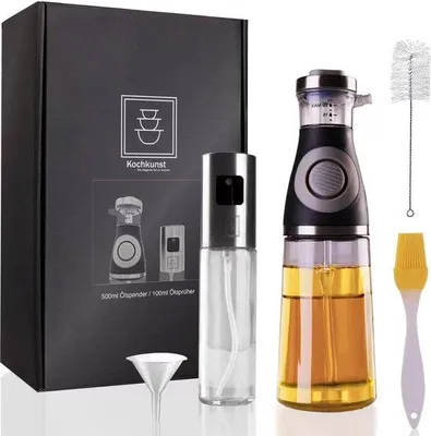 Produktbild von Edelstahl- und Glas-Ölsprühset, 500ml, 100ml, multifunktional, Küchenzubehör