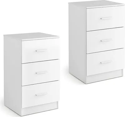 Produktbild von Kommode, Nachttisch mit 3 Schubladen, Beistellschrank mit Griff, kompakter platzsparender Schrank mit Kippschutz, für Wohnzimmer, Schlafzimmer, Weiß