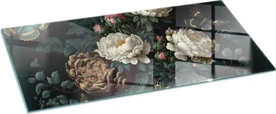 Obrázok produktu pre Sklenená základná doska pre 125x50 cm - Krbová doska zo skla - Krbová doska zo skla - Ochranné sklo - Ochranná doska proti iskrám - Ohňovzdorná sklenená základná doska - Ochranná doska proti teplu - Ochrana sklenenej základne - Kvetinový vzor s motýľmi
