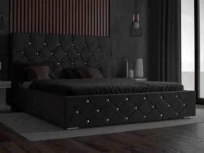 Obrázek produktu pro Čalouněná postel GRAINGOLD Glamour 140x200 cm Rossa - velurová látka, lamelový rošt, zásuvka - manželská postel s krystaly - černá (Magic Velvet 2219)