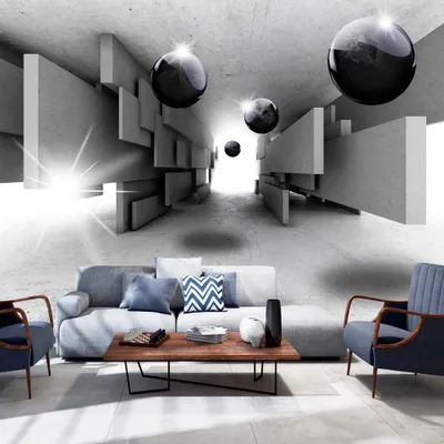 Produktbild von Fototapete selbstklebend 3d Effekt 392x280 cm Tapete Wandtapete Wandbilder Klebefolie Dekofolie Tapetenfolie Wand Dekoration Wohnzimmer - Kugeln Tunnel a-B-0015-a-c