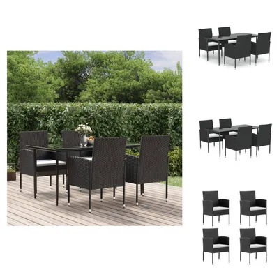 Produktbild von vidaXL 5-tlg. Garten-Essgruppe mit Kissen Schwarz Poly Rattan -  Gartenmöbel-Sets
