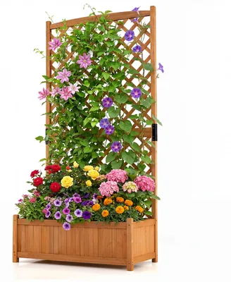 Immagine prodotto di COSTWAY, fioriera, aiuola rialzata, vaso da fiori con griglia per piante rampicanti, vaso da esterno con fori di drenaggio, ideale per il giardino, dimensioni 90x44,5x180,5 cm