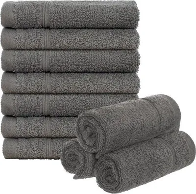 Zdjęcie produktu dla Zestaw 10 ręczników do mycia z frotte – ręczniki gościnne do łazienki i domu, ok. 30 x 30 cm, 100% bawełna, 470 g/m², kolor antracyt – przyjemne w dotyku, idealne do twarzy i ciała