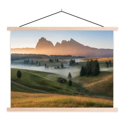 Produktbild von MuchoWow® Textilposter Berg - Nebel - Landschaft 40x30 cm mit holzfarbenen Rahmen - Bilder