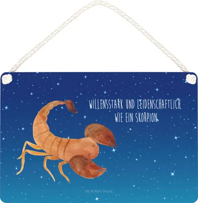 Produktbild von Mr. & Mrs. Panda Schild Sternzeichen Skorpion DIN A6 - Sternenhimmel Blau - Geschenk, wandtafel, November, holzbild, Geburtstag, kleine aufmerksamkeit, Holzschild