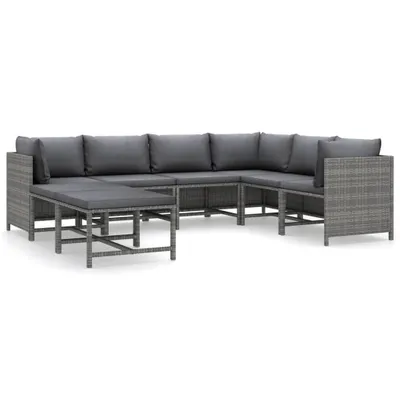 Produktbild von 8-tlg. Garten-Lounge-Set mit Kissen Poly Rattan Grau