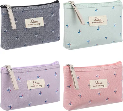 Produktbild von 4 Stück Kleine Make-up Taschen, Tragbare Kosmetiktasche, Multifunktionale Canvas Bag, Reißverschluss