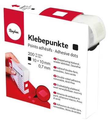 Produktbild von Rayher Hobby 30057000 Klebepunkte, transparent, 10 x 10 mm, 0,7 mm, Rolle 200 St