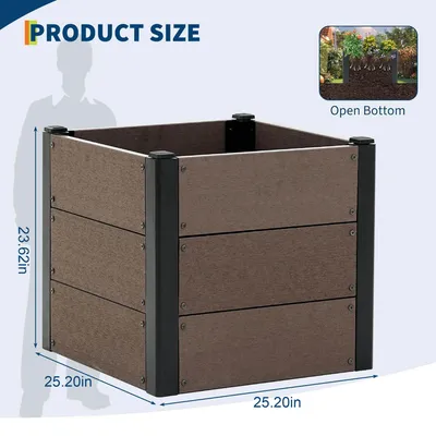 Produktbild von Hochbeet - Pflanzkasten - WPC-Verbund - Für tiefe Wurzeln - Offener Boden - 64×64×60 cm - Für draußen, Gemüse, Kräuter, Blumen