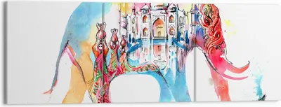 Produktbild von Bild auf Leinwand - Leinwandbild - Elefant Indien ethnisch Kultur - 150x50cm - Wand Bild - Wanddeko - Leinwanddruck - Bilder - Kunstdruck - Wanddekoration - Leinwand bilder - Wandkunst - CA150x50-3037